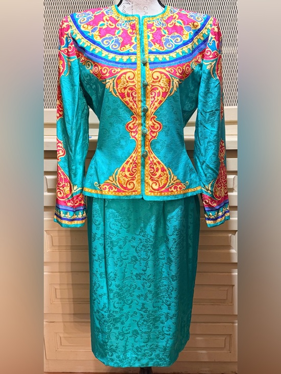 Adrianna Papell Dresses & Skirts - VTG Adrianna Papell 100% Silk Jacquard Skirt Suit Set 80s 90s Baroque